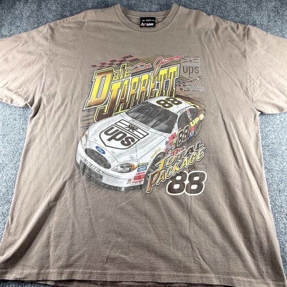 Chase Authentics Dale Jarrett UPS Racing T-Shirt Brown 2XL #88 Ford Taurus Y2K